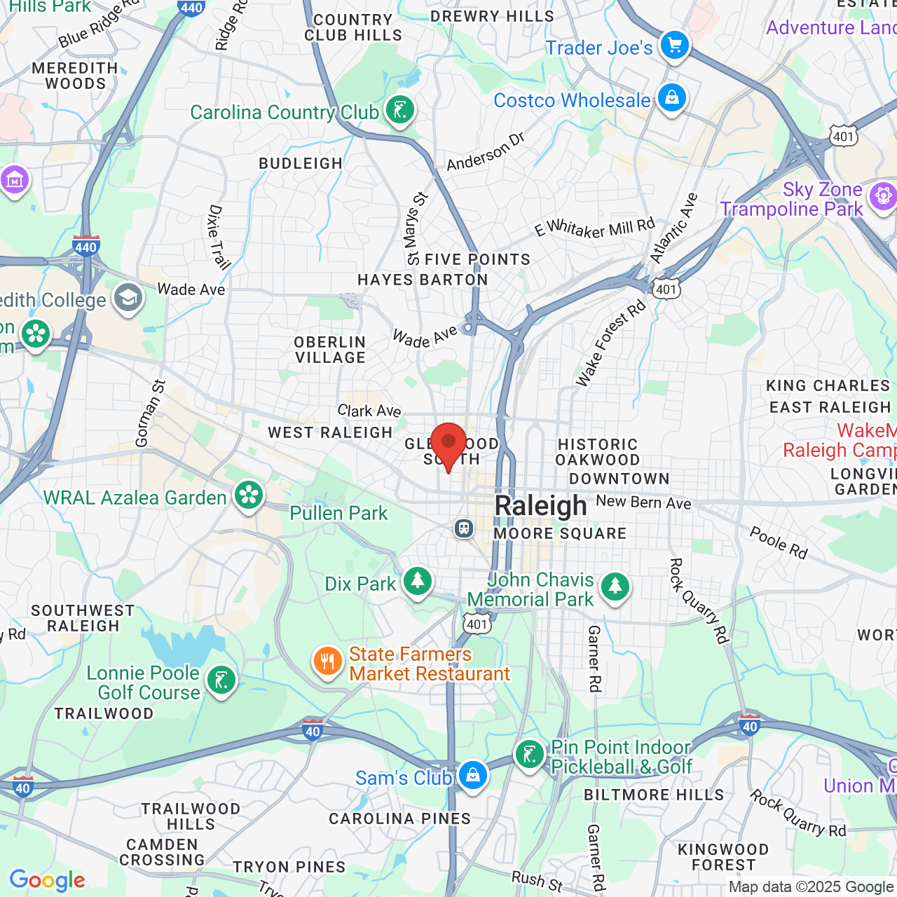 Google map image of our location in 119 North Boylan Avenue Raleigh, NC